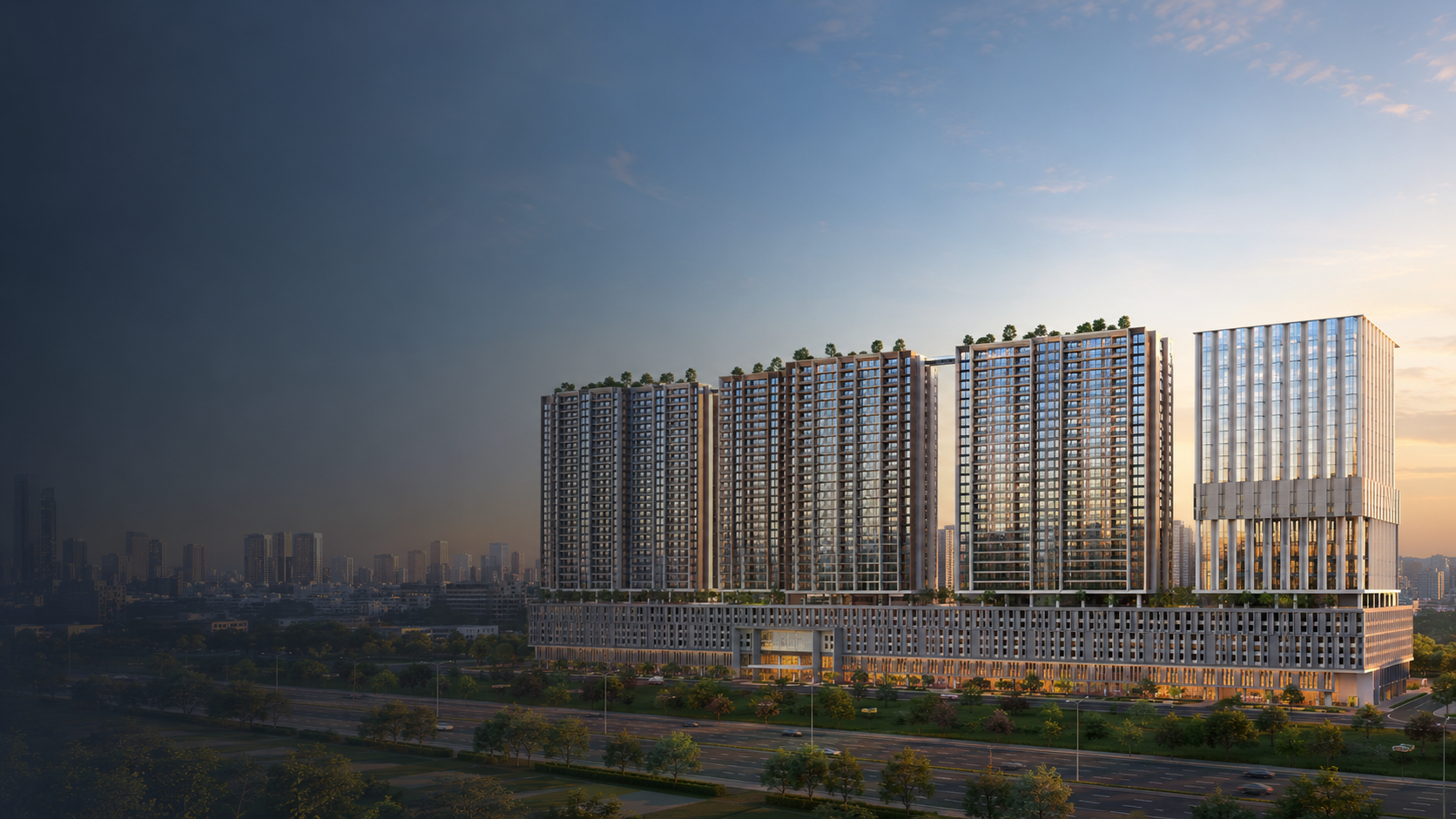 ARRA Residences at golden hour beside the Ara Damansara LRT line